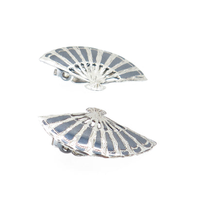 925 Sterling Silver Vintage Siam Niello Fan Clip On Earrings