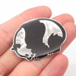 925 Sterling Silver Vintage Mexico EFS Real Black Onyx Gem Abstract Pin Brooch