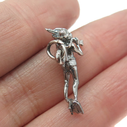 925 Sterling Silver Antique Art Deco Diver 3D Charm Pendant