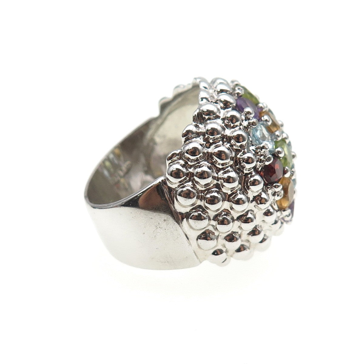 925 Sterling Silver Real Blue Topaz Amethyst Citrine Peridot Garnet Ring Size 8