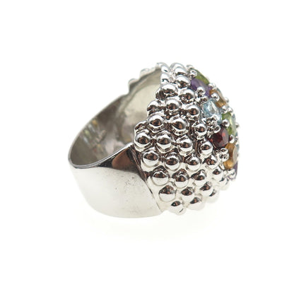 925 Sterling Silver Real Blue Topaz Amethyst Citrine Peridot Garnet Ring Size 8