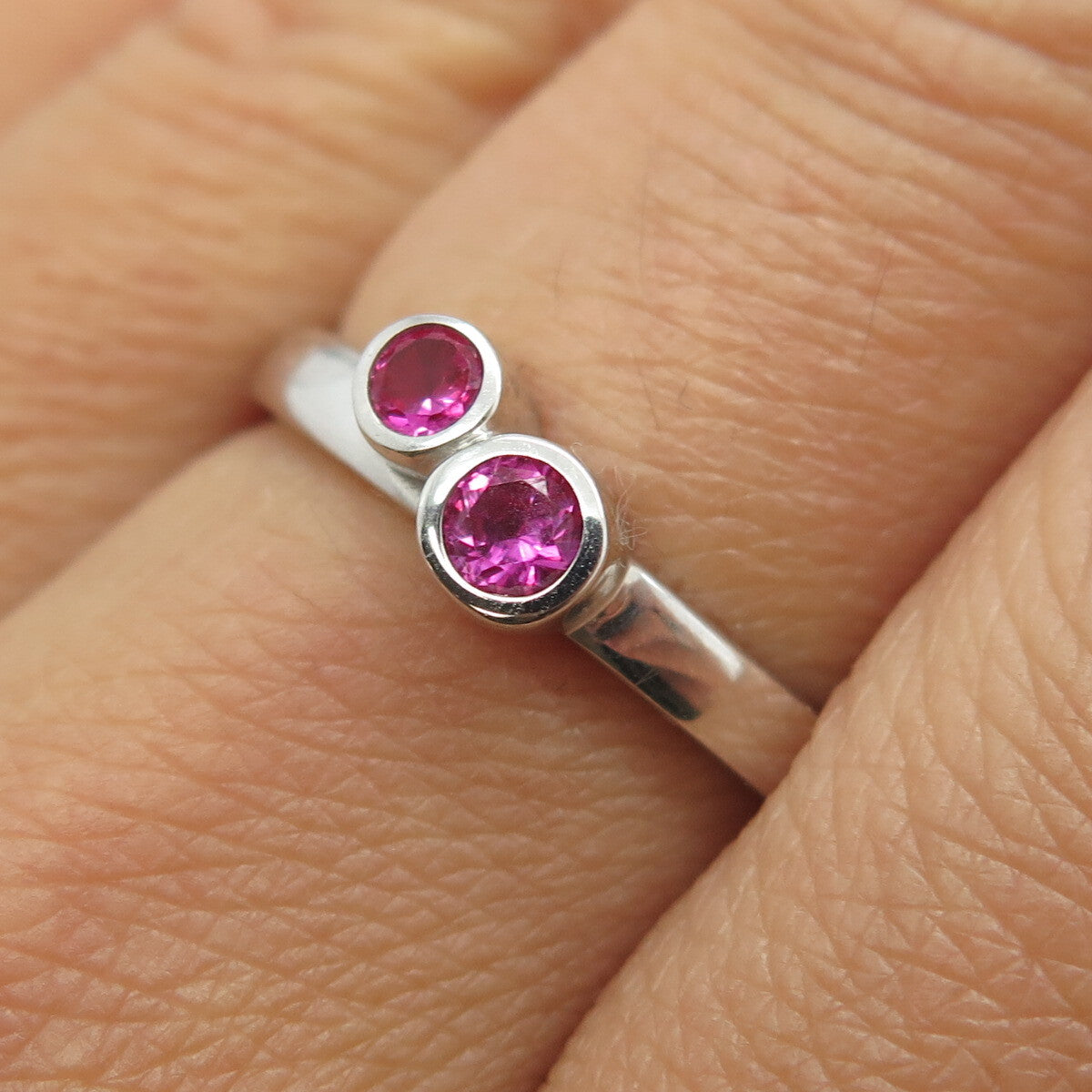 925 Sterling Silver Round-Cut Lab-Created Pink Sapphire Ring Size 7.75