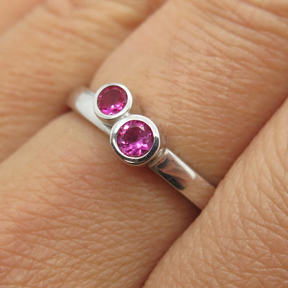 925 Sterling Silver Round-Cut Lab-Created Pink Sapphire Ring Size 7.75
