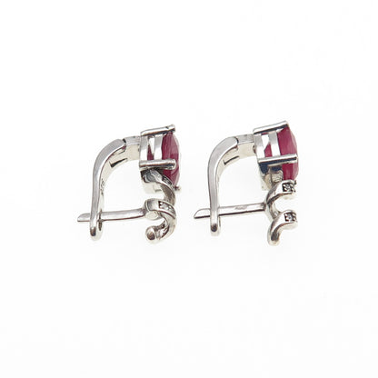 925 Sterling Silver Real Oval-Cut Ruby & Round-Cut C Z Swirl Earrings