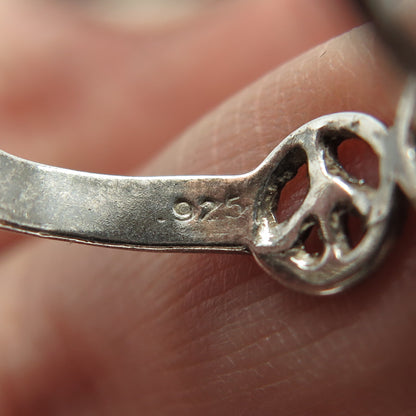 925 Sterling Silver Vintage Peace Symbol Oxidized Ring Size 8.25