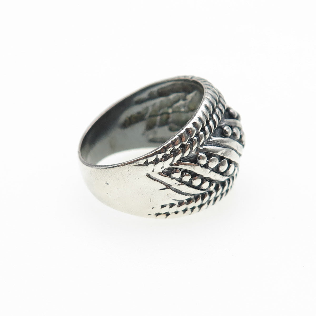 925 Sterling Silver Vintage Modernist Dotted Oxidized Ring Size 8
