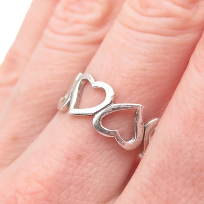 925 Sterling Silver Vintage Open Heart All Around Ring Size 8
