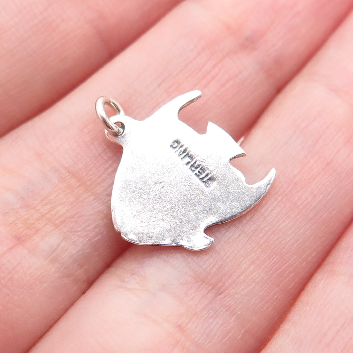 925 Sterling Silver Vintage Angel Fish Oxidized Minimalist Charm Pendant