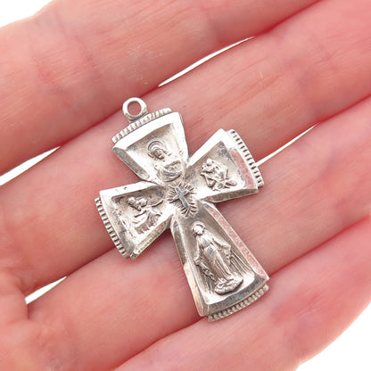 Chapel 925 Sterling Silver Antique Art Deco 4-Way Cross Catholic Charm Pendant