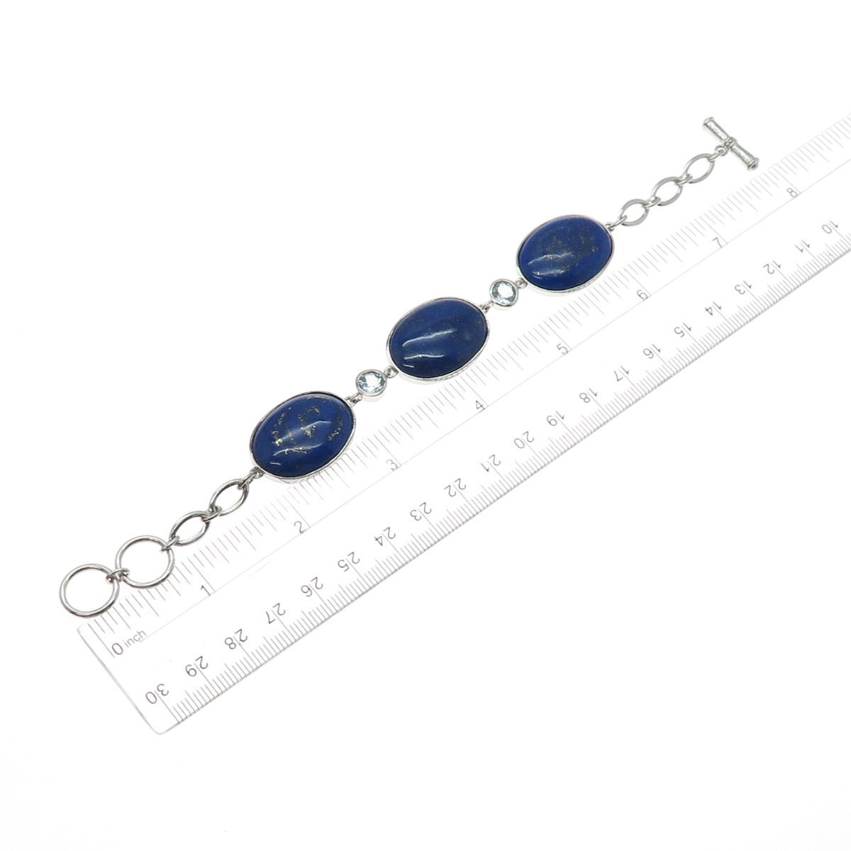 925 Sterling Silver Vintage J&T Real Lapis Lazuli Station Link Bracelet 6.5-7"