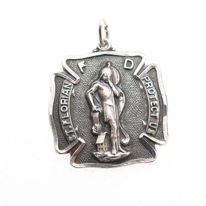 CREED 925 Sterling Silver Antique Art Deco St. Florian Religious Pendant