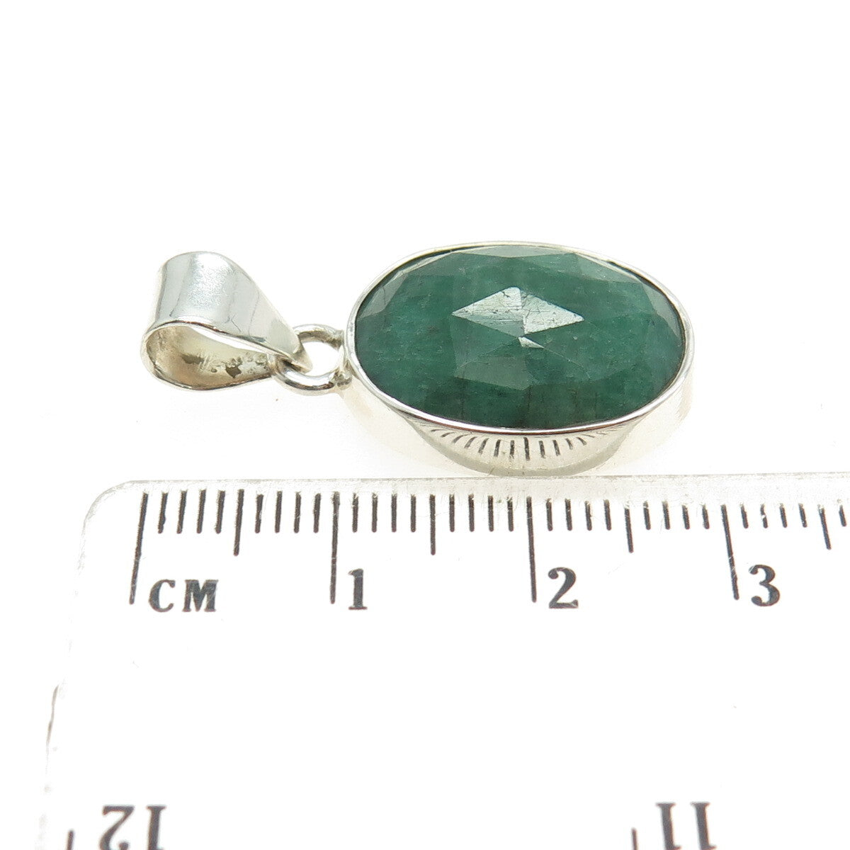 925 Sterling Silver Vintage Real Checkered Emerald Gemstone Pendant