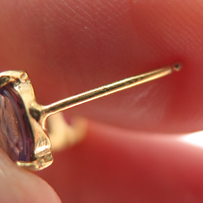 925 Sterling Silver Gold Plated Real Oval-Cut Amethyst Cluster Bar Drop Earrings