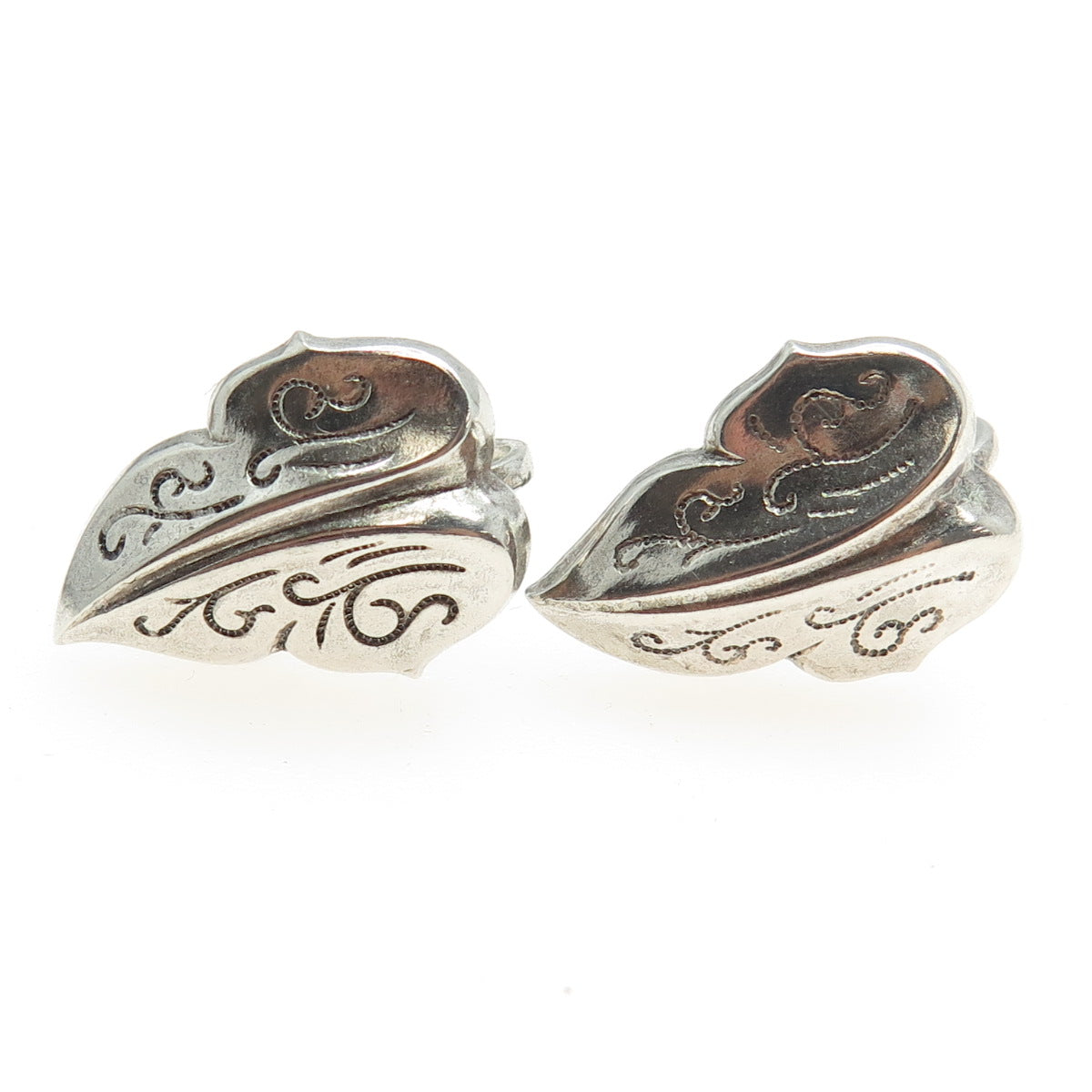 925 Sterling Silver Antique Art Deco Floral Leaf Screw Back Earrings