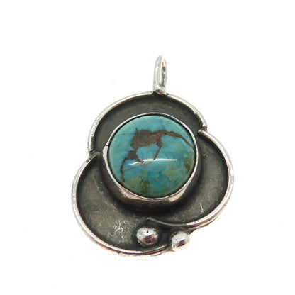 Old Pawn Sterling Silver Vintage Southwestern Kingman Turquoise Flower Pendant