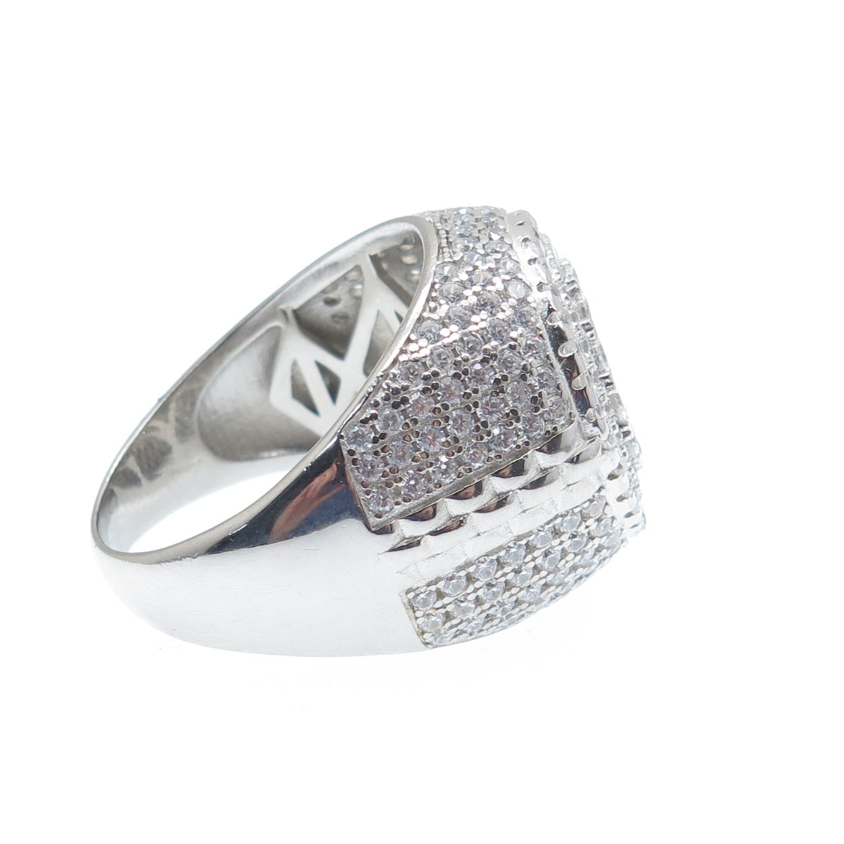 925 Sterling Silver Round-Cut Shaped C Z Sparkle Domed Ring Size 12