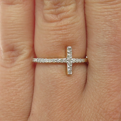 DBJ DEE BERKLE 925 Sterling Silver Gold Plated Real Diamond Cross Ring Size 6