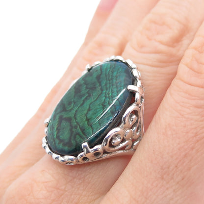KABANA 925 Sterling Silver Vintage Real Abalone Shell Swirl Ring Size 8.25