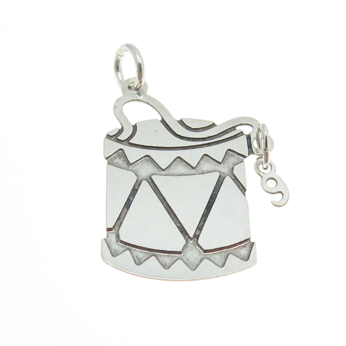 925 Sterling Silver Vintage Drum Musical Instrument Charm Pendant