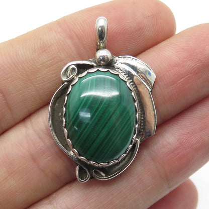 CALVIN TOM NAVAJO Old Pawn 925 Sterling Silver Southwestern Malachite Pendant