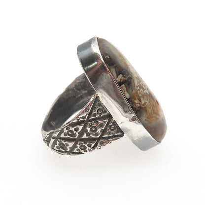 925 Sterling Silver Vintage Real Laguna Lace Agate Oxidized Ring Size 9.75