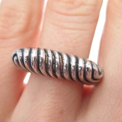 925 Sterling Silver Vintage Modernist Ribbed Heart Oxidized Ring Size 6