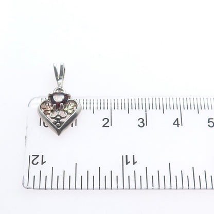 COLEMAN Sterling 12K Rose Yellow Gold Vintage Real Red Garnet Heart Mini Pendant
