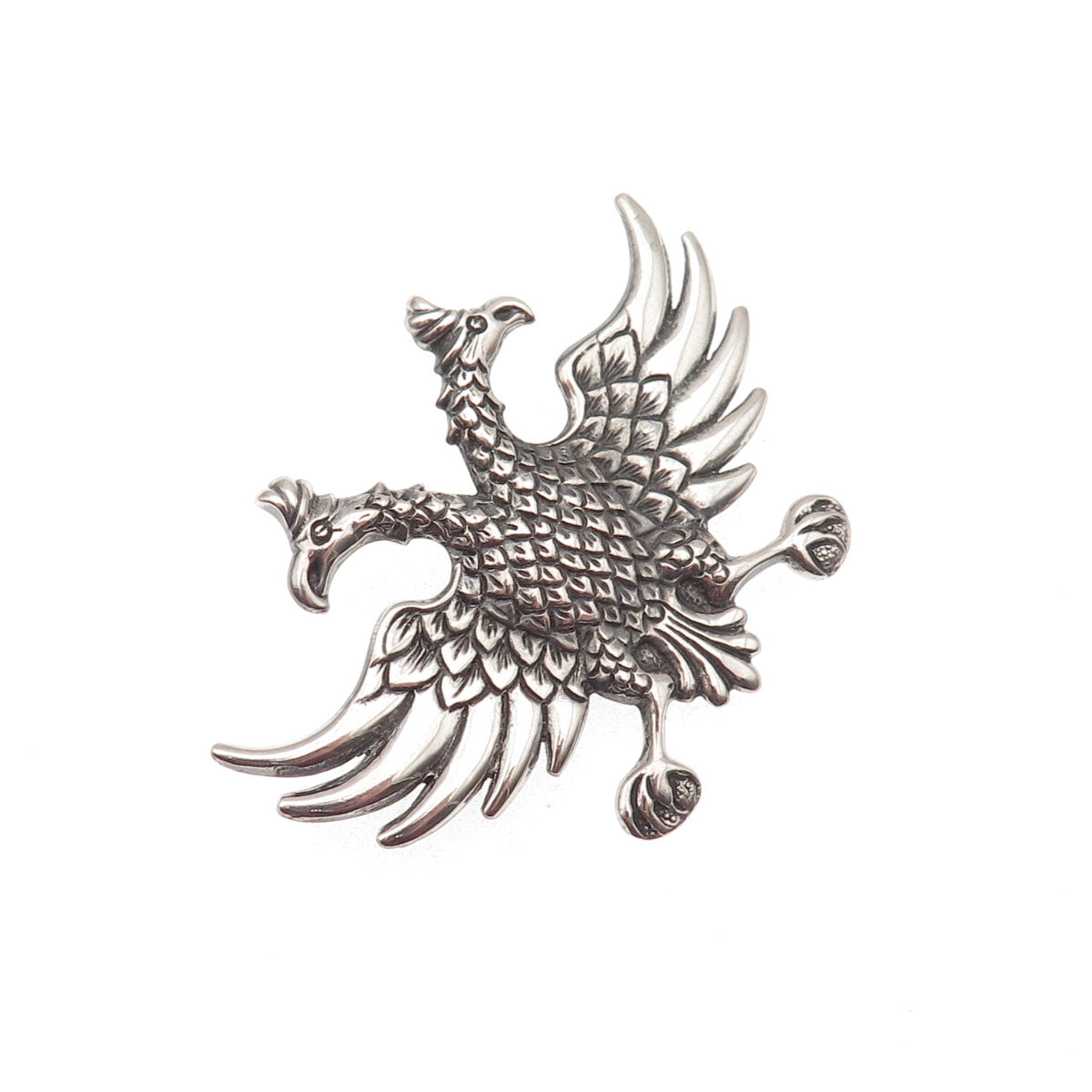 800 Silver Antique Art Deco Poland Double Headed Eagle Oxidized Pin Brooch