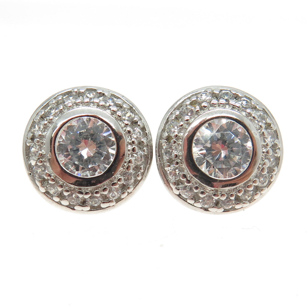 925 Sterling Silver Round-Cut C Z Stud Earrings