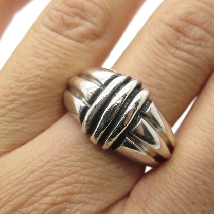 925 Sterling Silver Vintage Modernist Ribbed Ring Size 8.25