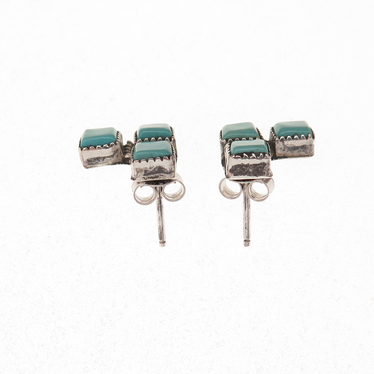 Old Pawn 925 Sterling Silver Vintage Southwestern Kingman Turquoise Earrings
