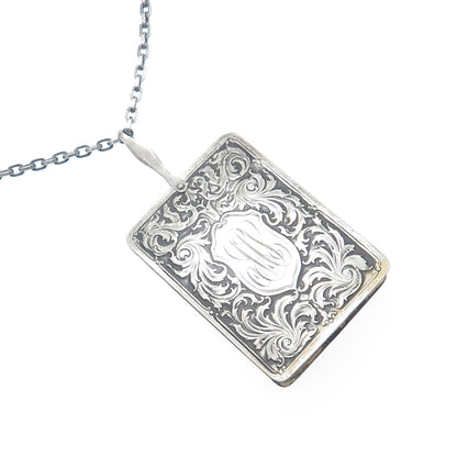 925 Sterling Silver Antique Engraved Notebook Chatelaine Oxidized Necklace 26"