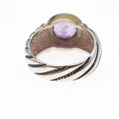 Chateau D’Argent 925 Sterling Silver 2-Tone Vintage Real Amethyst Ring Size 7