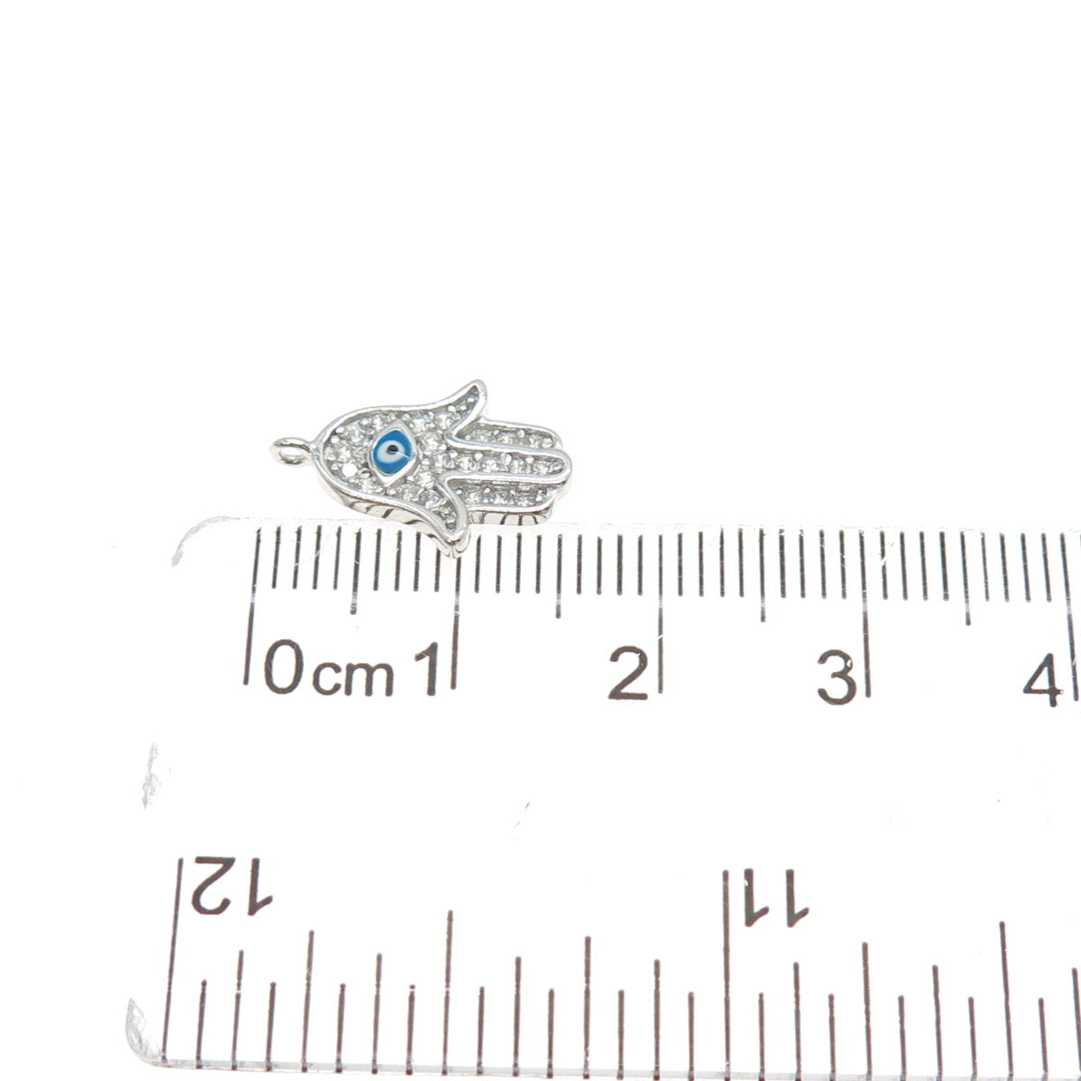 925 Sterling Silver Enamel Round-Cut C Z Hamsa Amulet Minimalist Charm Pendant