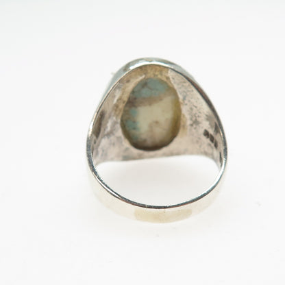 925 Sterling Silver Vintage Mexico Cabochon Faux Turquoise Ring Size 9.5