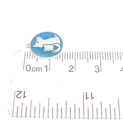 925 Sterling Silver Blue Enamel Cat & Dog Friendship Minimalist Charm Pendant