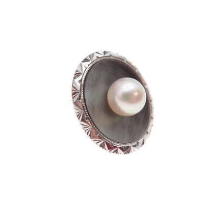 Mikimoto Sterling Silver Antique Japan Real Akoya Pearl & Abalone Shell Button