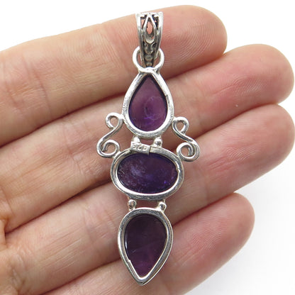 925 Sterling Silver Vintage Real Amethyst Gemstone Pendant