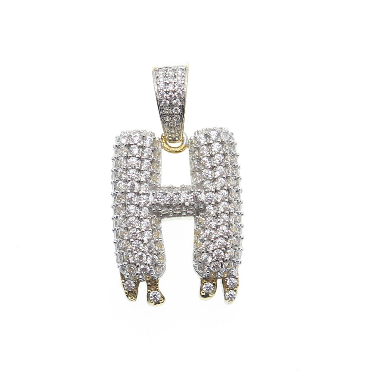 925 Sterling Silver Gold Plated Round-Cut Shaped C Z Letter H Sparkle Pendant