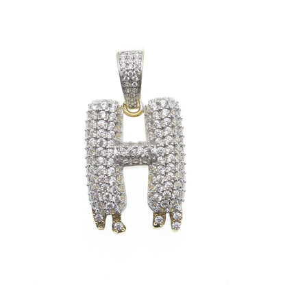 925 Sterling Silver Gold Plated Round-Cut Shaped C Z Letter H Sparkle Pendant