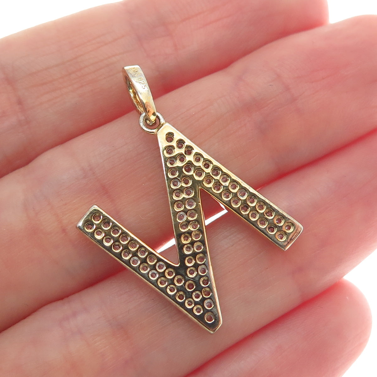 925 Sterling Silver Gold Plated C Z Letter N Initial Sparkle Pendant