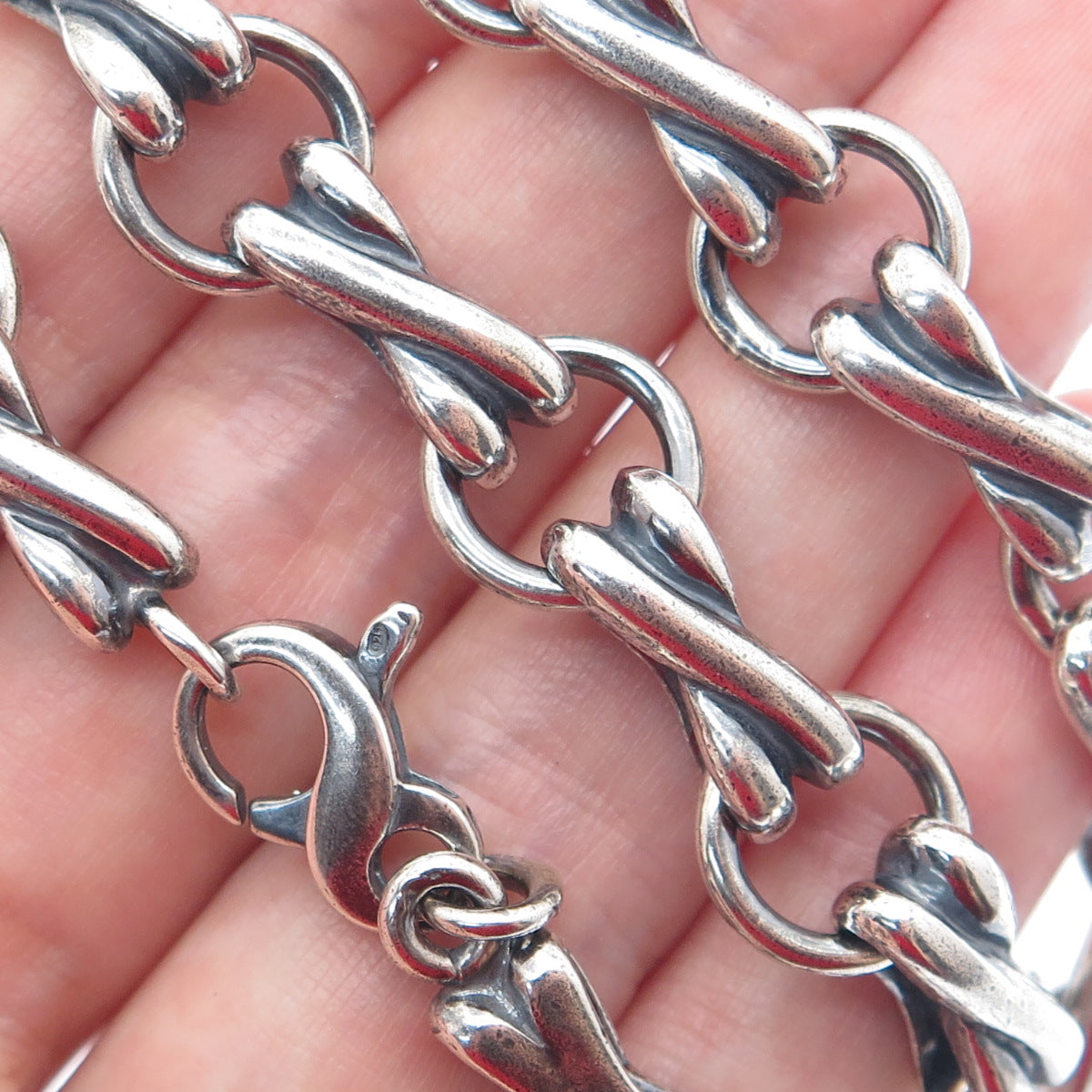 925 Sterling Silver Vintage XO Hugs & Kisses Chain Oxidized Necklace 16"