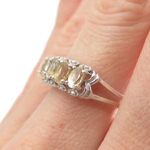 LUCENT LJ 925 Sterling Silver Real Round-Cut Diamond & Citrine Ring Size 7.25