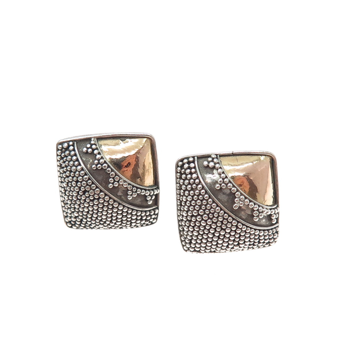 925 Sterling Silver 2-Tone Vintage Modernist Granulated Oxidized Earrings