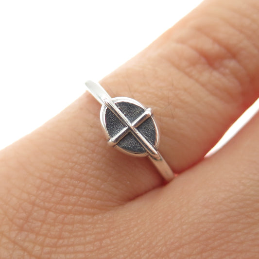 HAGIT GORALI 925 Sterling Silver Vintage Modernist Cross Oxidized Ring Size 5.25