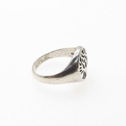 925 Sterling Silver Vintage Tree of Life Oxidized Signet Ring Size 6.75