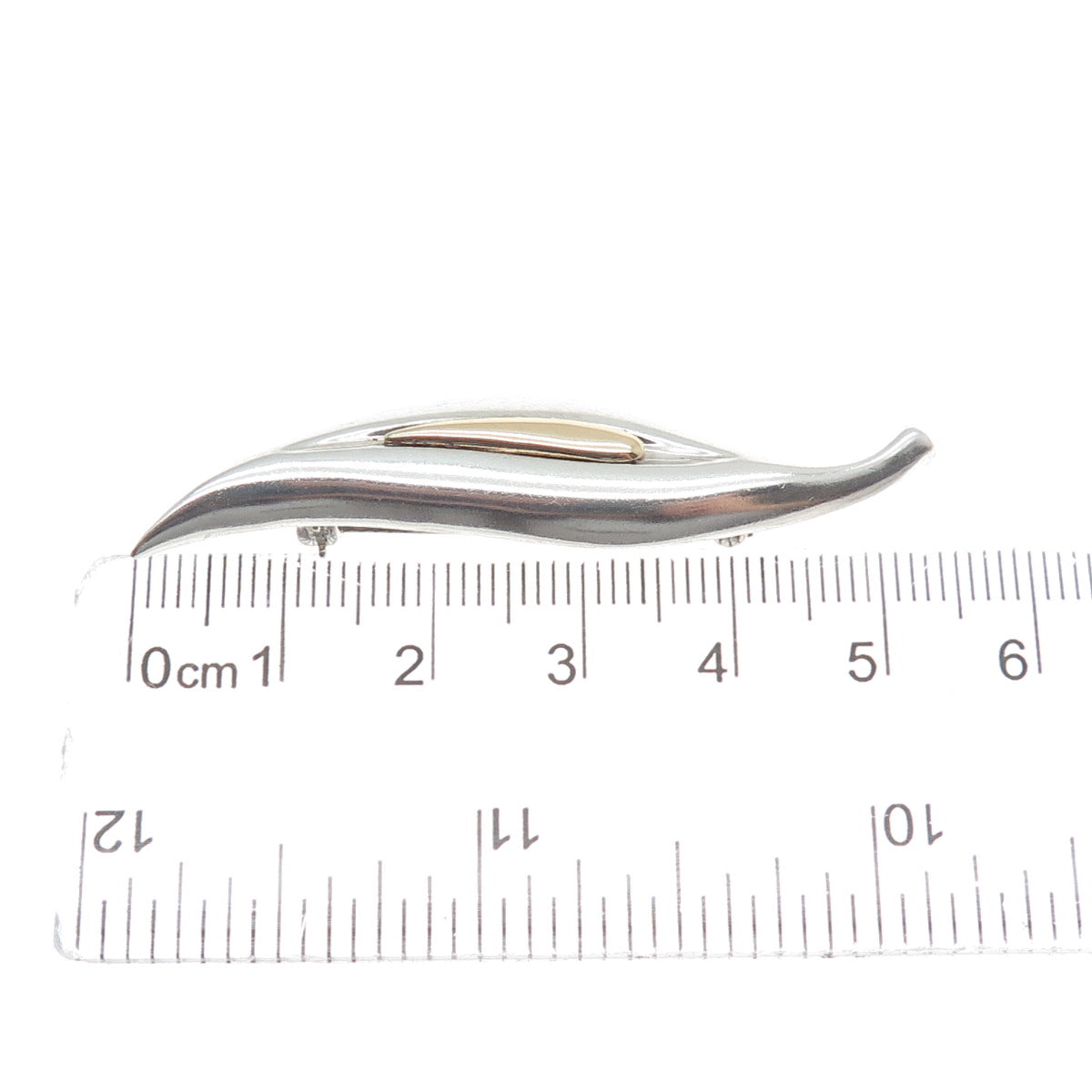 14K Yellow Gold & 925 Sterling Silver Vintage Modernist Petal Pin Brooch