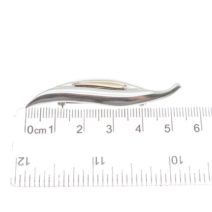 14K Yellow Gold & 925 Sterling Silver Vintage Modernist Petal Pin Brooch