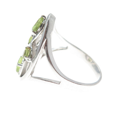 925 Sterling Silver Vintage Round-Cut Peridot Gem Cross Oval Ring Size 9.25