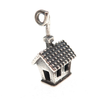 Beau 925 Sterling Silver Vintage Loving House Oxidized 3D Mini Charm Pendant